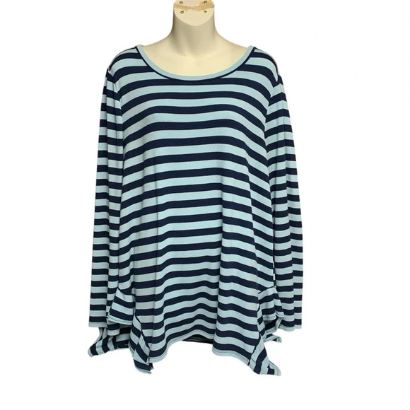 Lane Bryant green/blue bold striped tunic top size 14/16 cute hem - Picture 1 of 6